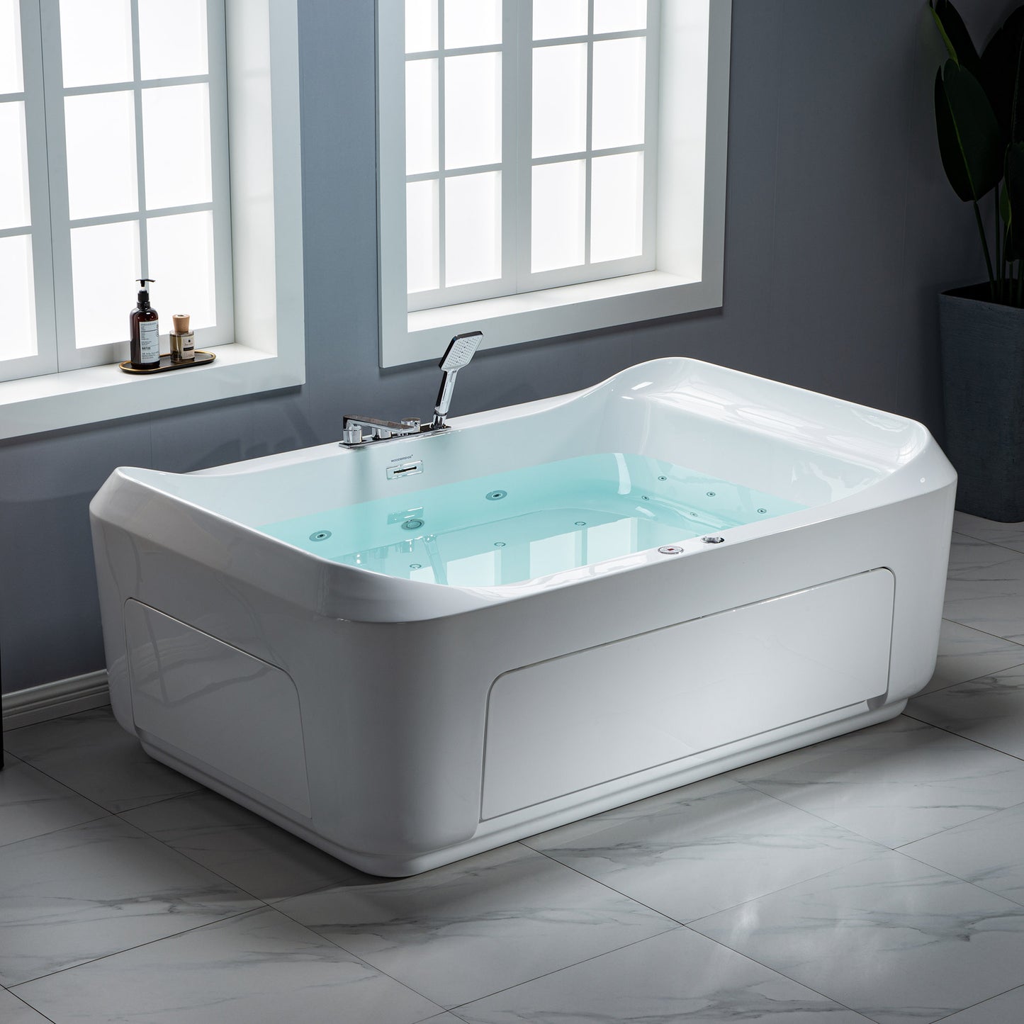 Ghumta 71 inch freestanding acrylic whirlpool bathtub with jets, rectangular
