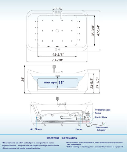 Ghumta 71" Freestanding Whirlpool Bathtub