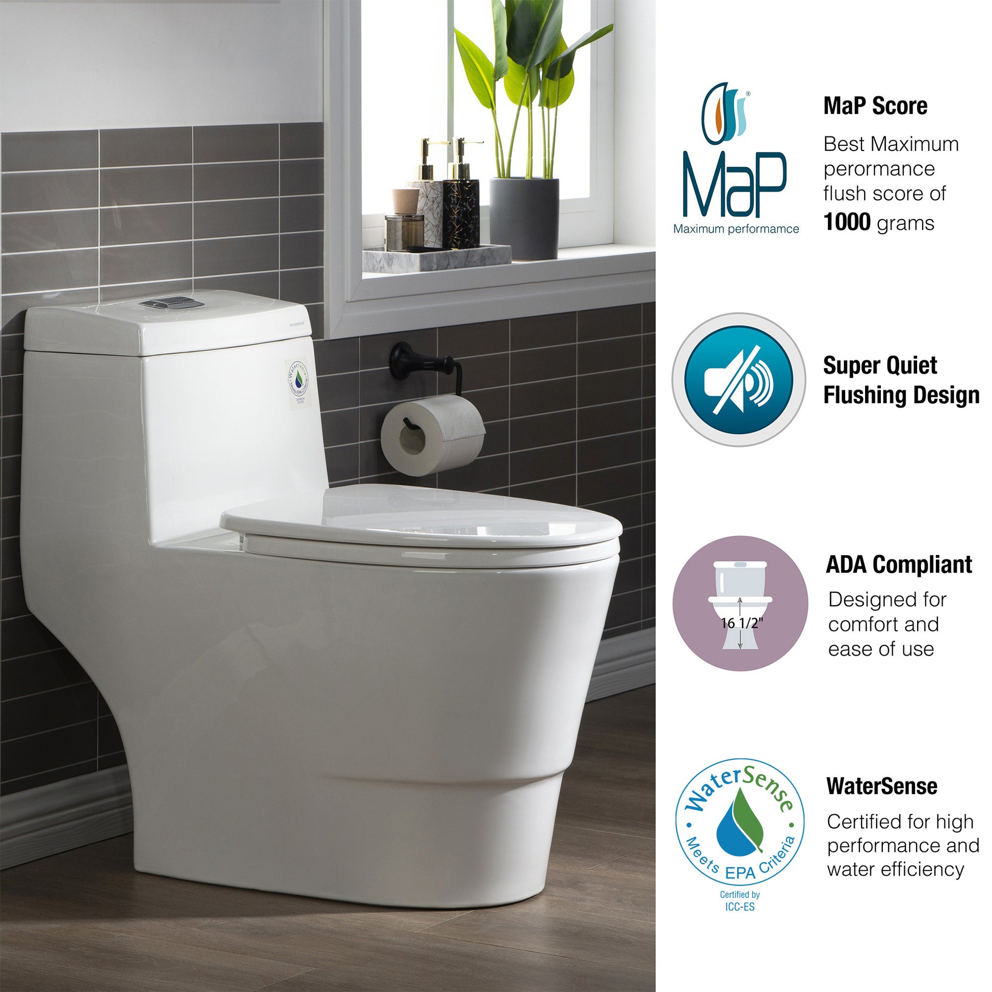 Halden One-Piece Elongated Toilet - profile view