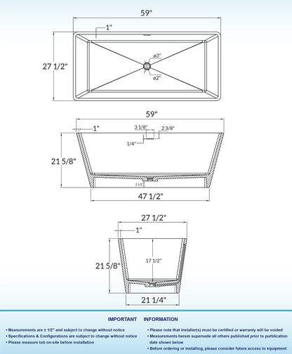 Kasten 59" Freestanding Bathtub