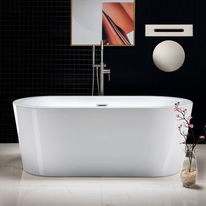 Kiri 59 inch freestanding acrylic soaking bathtub, oval