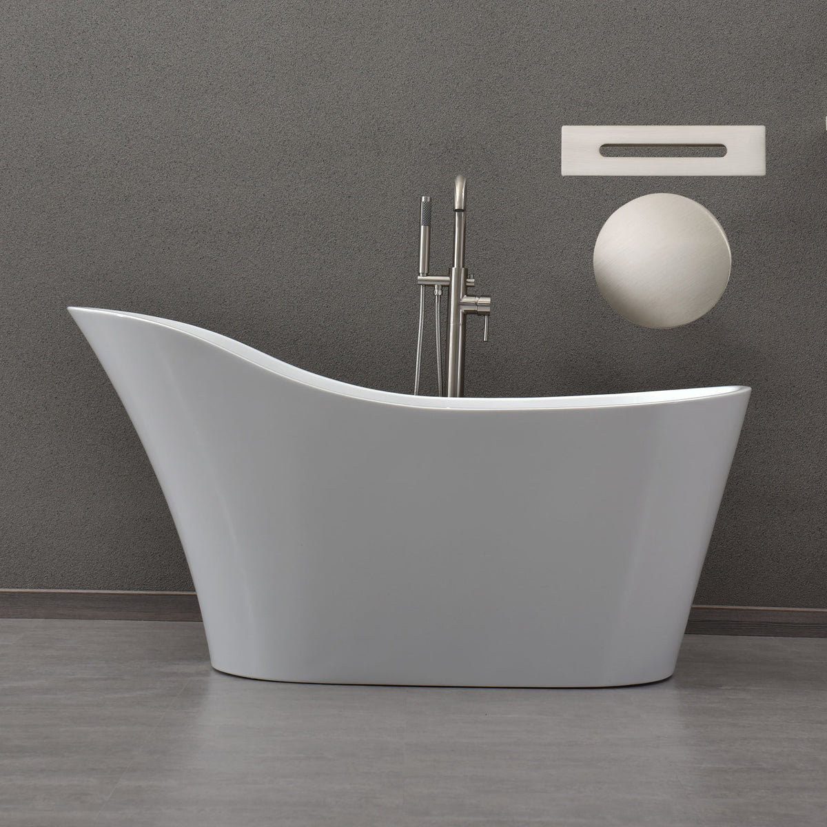 Lahar 59 inch freestanding acrylic slipper soaking bathtub, oval