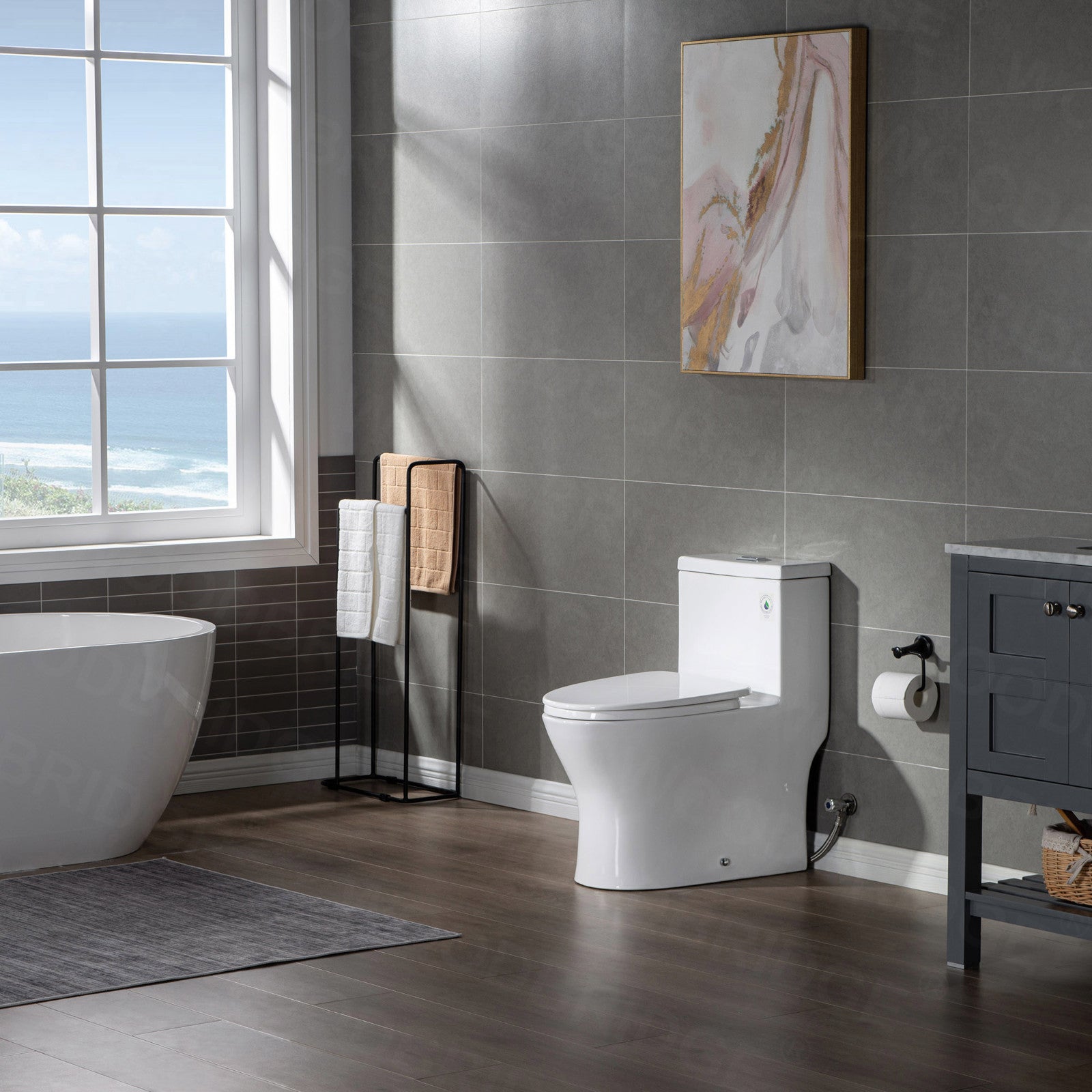 Linden One-Piece Elongated Toilet - side view