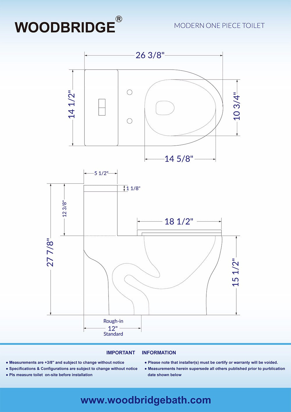Linden One-Piece Elongated Toilet - profile view