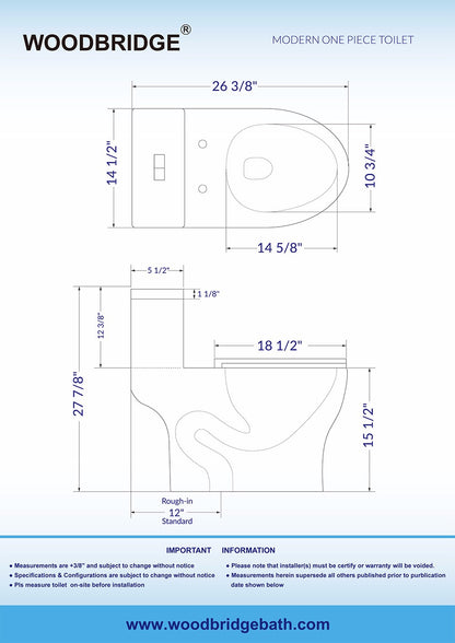 Linden One-Piece Elongated Toilet - profile view