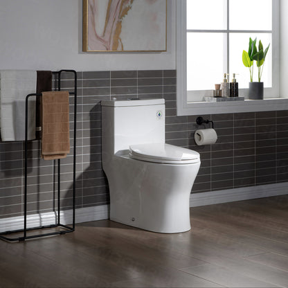 Linden One-Piece Elongated Toilet - flush button detail