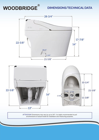 Marlow One-Piece Intelligent Bidet Toilet - dimensions