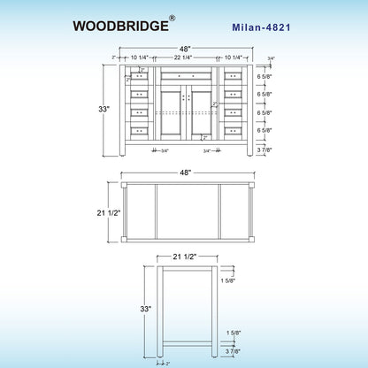 Milan 48" Freestanding Bathroom Vanity with Stone Top and Porcelain Undermount Sink