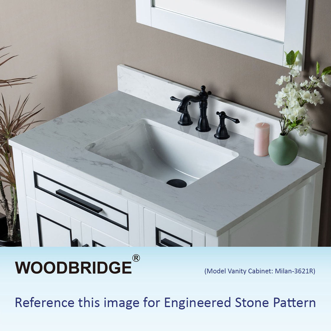 Milan 48" Freestanding Bathroom Vanity with Stone Top and Porcelain Undermount Sink