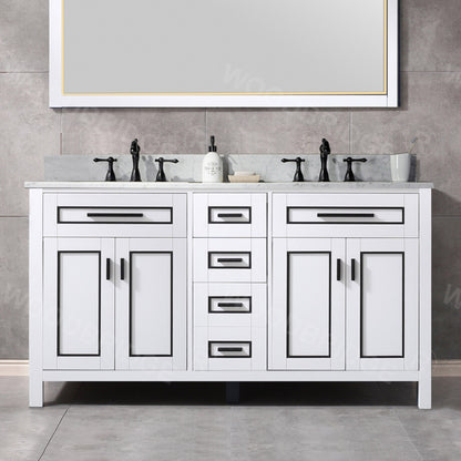 Milan 60" Freestanding Bathroom Vanity with Stone Top and Porcelain Undermount Sink