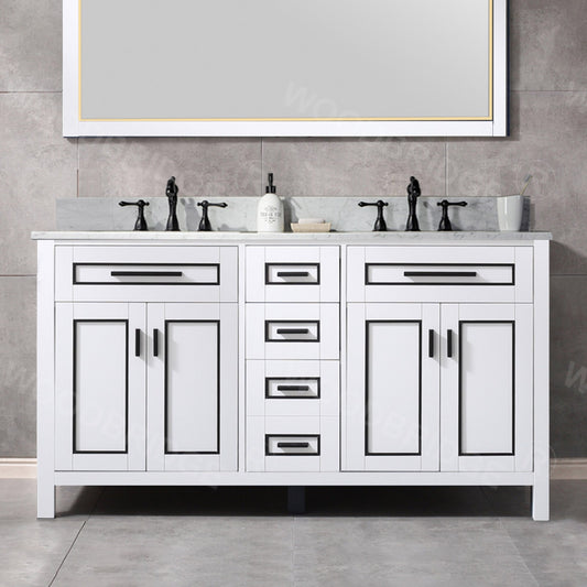 Milan 60" Freestanding Bathroom Vanity with Stone Top and Porcelain Undermount Sink