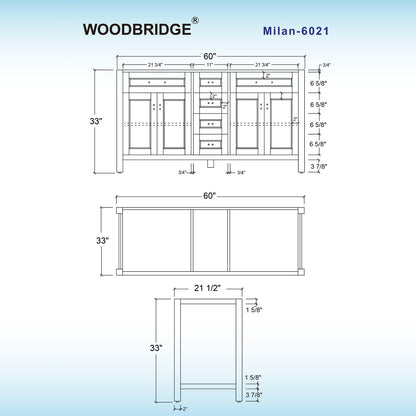 Milan 60" Freestanding Bathroom Vanity with Stone Top and Porcelain Undermount Sink