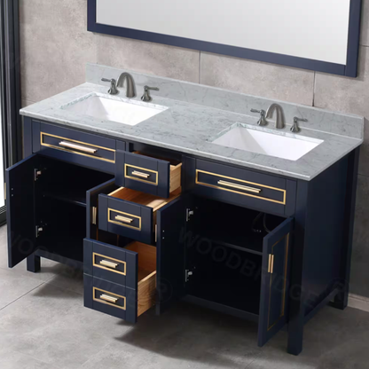 Milan 60" Freestanding Bathroom Vanity with Stone Top and Porcelain Undermount Sink