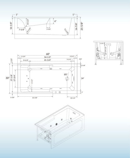 Nisha 60" Alcove Whirlpool Bathtub