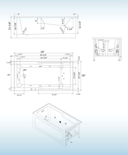 Nisha 60" Alcove Whirlpool Bathtub