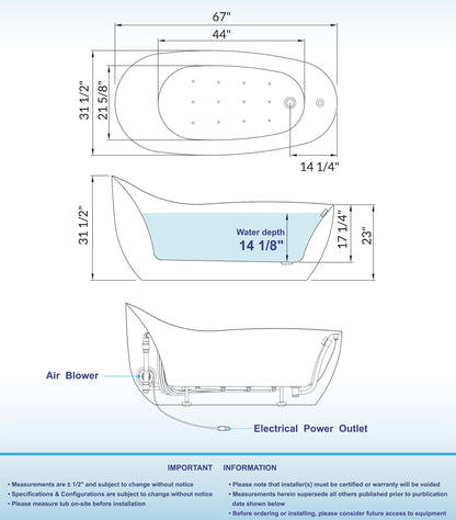 Penumbra 67" Freestanding Whirlpool Bathtub