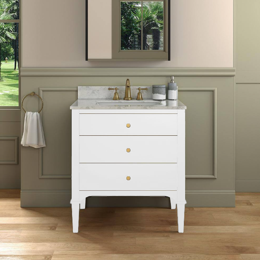 Roma 24" Freestanding Bathroom Vanity with Natural Carrara Marble Top and Porcelain Undermount Sink