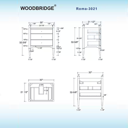 Roma 30" Freestanding Bathroom Vanity with Stone Top and Porcelain Undermount Sink