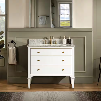 Roma 36" Freestanding Bathroom Vanity with Stone Top and Porcelain Undermount Sink