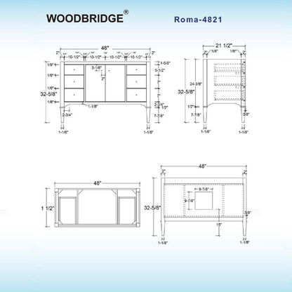 Roma 48" Freestanding Bathroom Vanity with Stone Top and Porcelain Undermount Sink