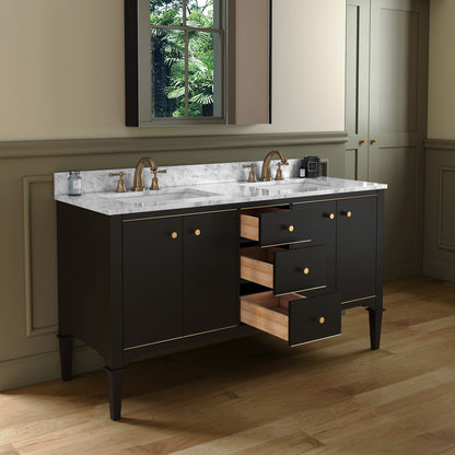 Roma 60" Freestanding Bathroom Vanity with Stone Top and Porcelain Undermount Sinks