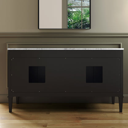 Roma 60" Freestanding Bathroom Vanity with Stone Top and Porcelain Undermount Sinks