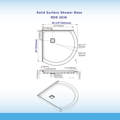 Round Neo-Angle Corner Solid Surface Shower Base Pan