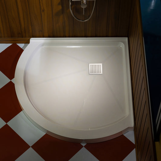Round Neo-Angle Corner Solid Surface Shower Base Pan in Polished Chrome