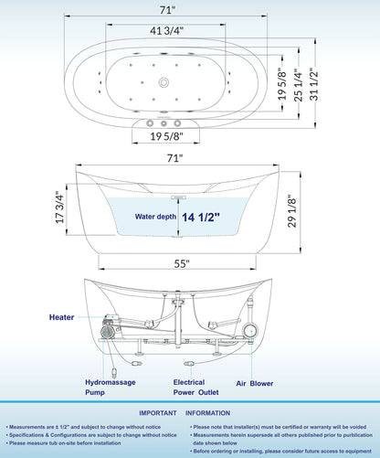 Shio 71" Freestanding Whirlpool Bathtub