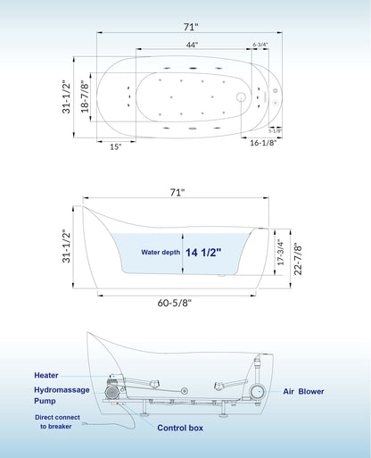 Swan 71" Freestanding Whirlpool Bathtub
