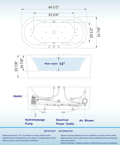 Uzu 67" Freestanding Whirlpool Bathtub