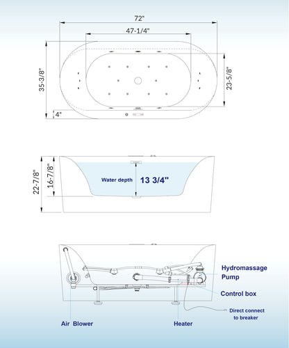 Vodor 72" Freestanding Whirlpool Bathtub