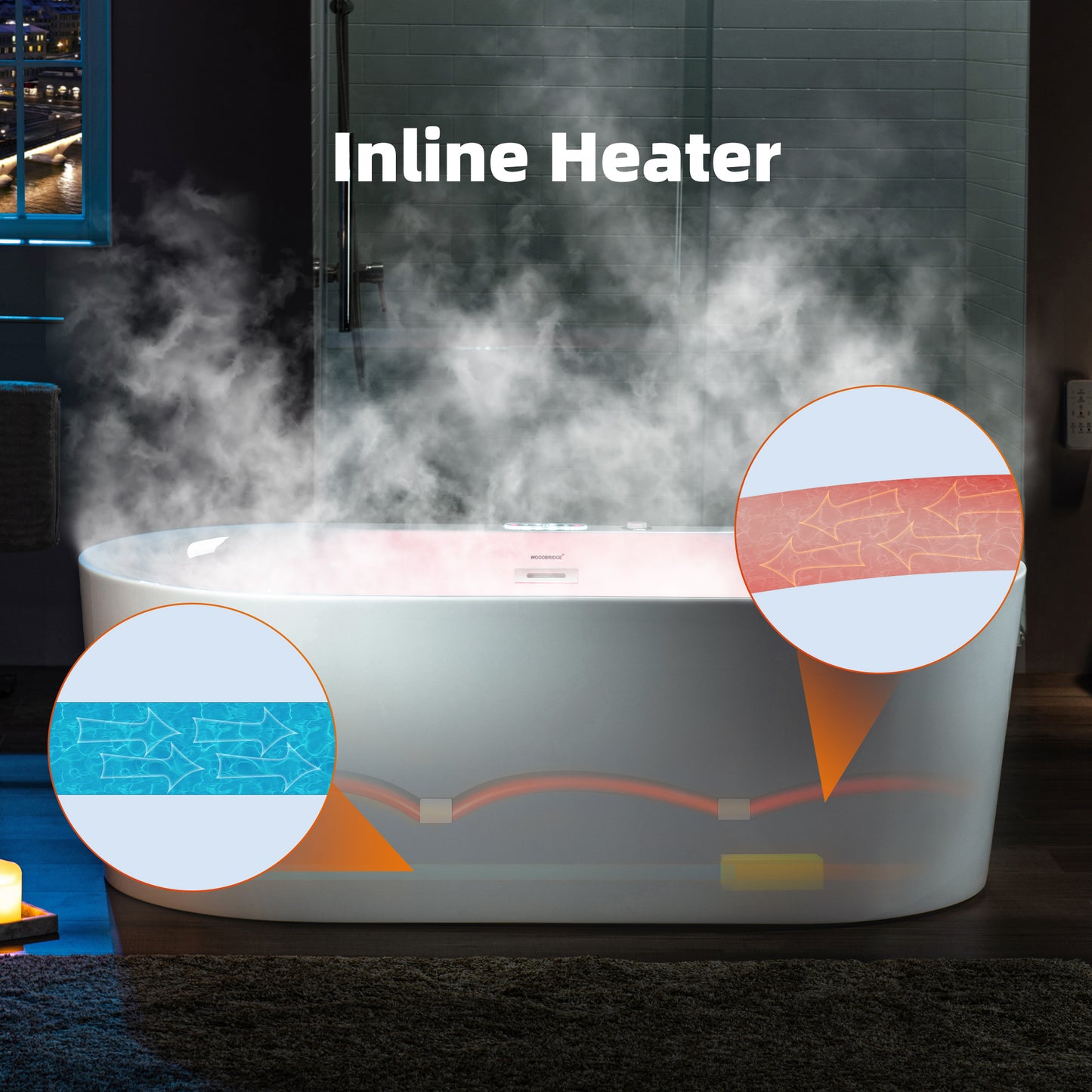 Vodor 72" Freestanding Whirlpool Bathtub