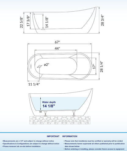 Welle 67" Freestanding Bathtub