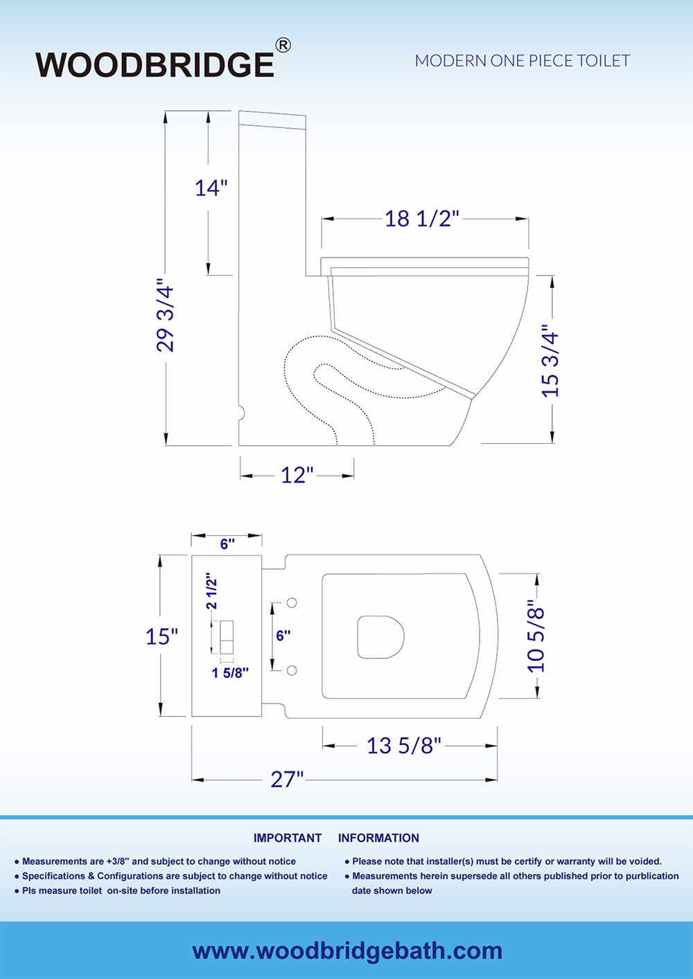 Weston Square One-Piece Toilet - rear view