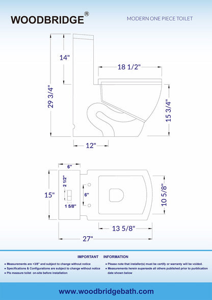 Weston Square One-Piece Toilet - rear view