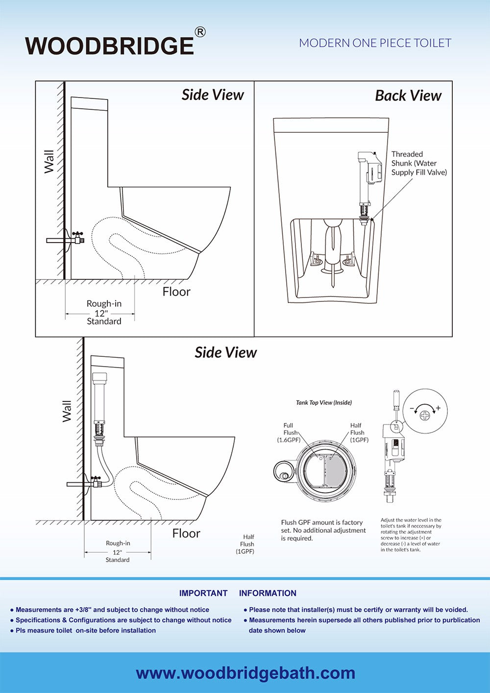 Weston Square One-Piece Toilet - profile view