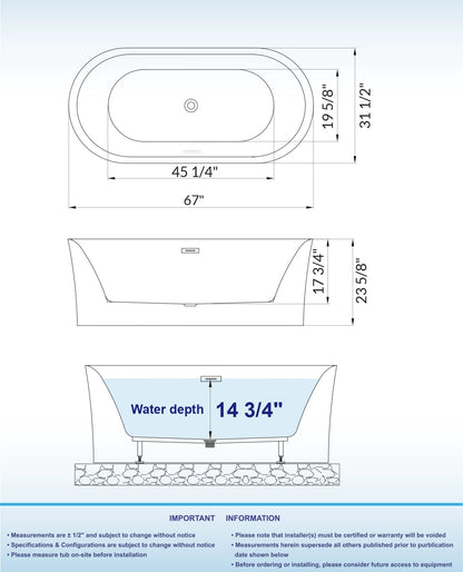 Zen 67" Freestanding Bathtub
