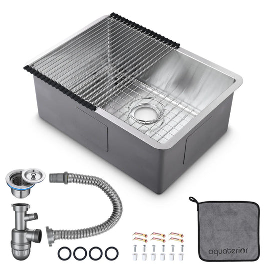 Margot 25 inch stainless steel undermount single basin kitchen sink, 16 gauge