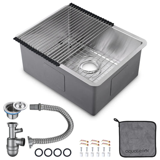 Ottilie 23 inch stainless steel undermount single basin bar sink, 16 gauge