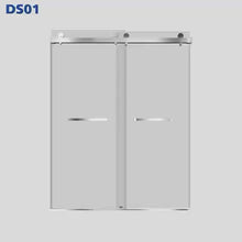 Load and play video in Gallery viewer, Sybil Double Sliding Frameless Shower Door with Smooth Sliding and 3/8 in. (10 mm) Glass (DS01)
