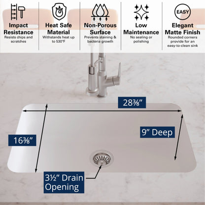 Seamless 31" Quartz Composite Undermount Kitchen Sink