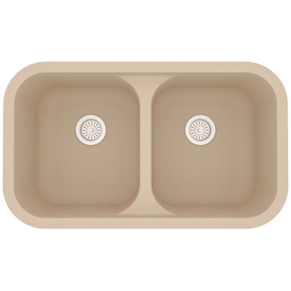 Seamless 33" Quartz Composite Undermount Double Basin Kitchen Sink