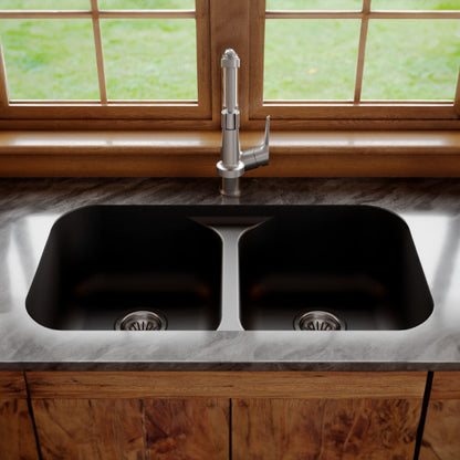 Seamless 33" Quartz Composite Undermount Double Basin Kitchen Sink