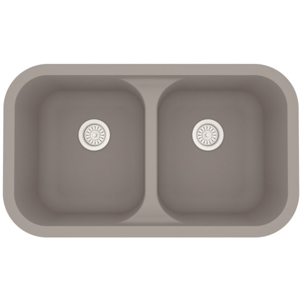 Seamless 33" Quartz Composite Undermount Double Basin Kitchen Sink