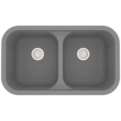 Seamless 33" Quartz Composite Undermount Double Basin Kitchen Sink