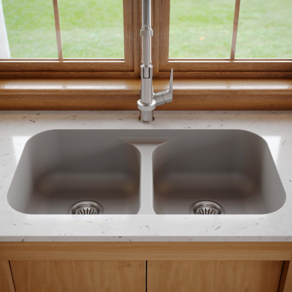 Seamless 33" Quartz Composite Undermount Double Basin Kitchen Sink