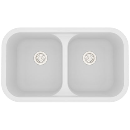 Seamless 33" Quartz Composite Undermount Double Basin Kitchen Sink