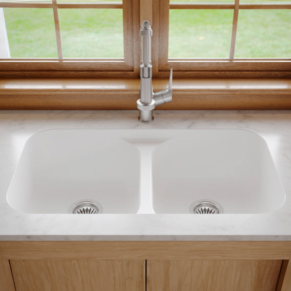 Seamless 33" Quartz Composite Undermount Double Basin Kitchen Sink