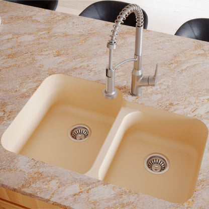 Seamless 33" Quartz Composite Undermount Double Basin Kitchen Sink